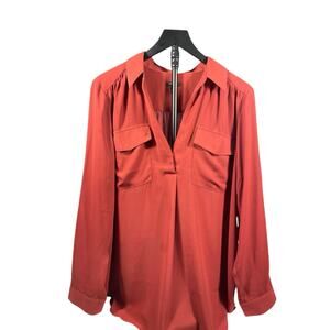 Ann Taylor Women’s XL Rust Red Blouse Long Sleeve V-Neck Pocket Top